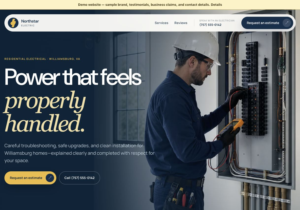 Proiectul Electrical Services Previzualizarea site-ului Electrical Services