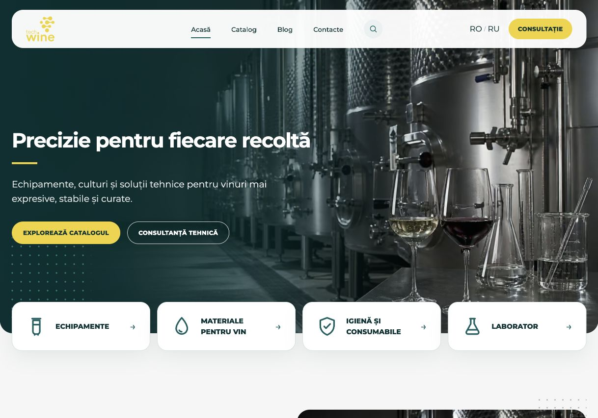 Proiectul Tech Wine Previzualizarea site-ului Tech Wine