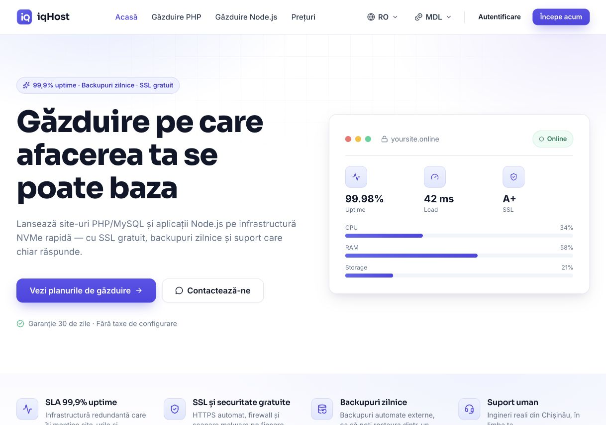 Proiectul IQHost Previzualizarea site-ului IQHost