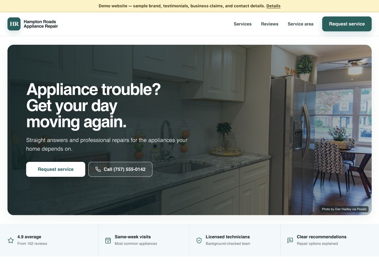 Proiectul Appliance Repair Previzualizarea site-ului Appliance Repair